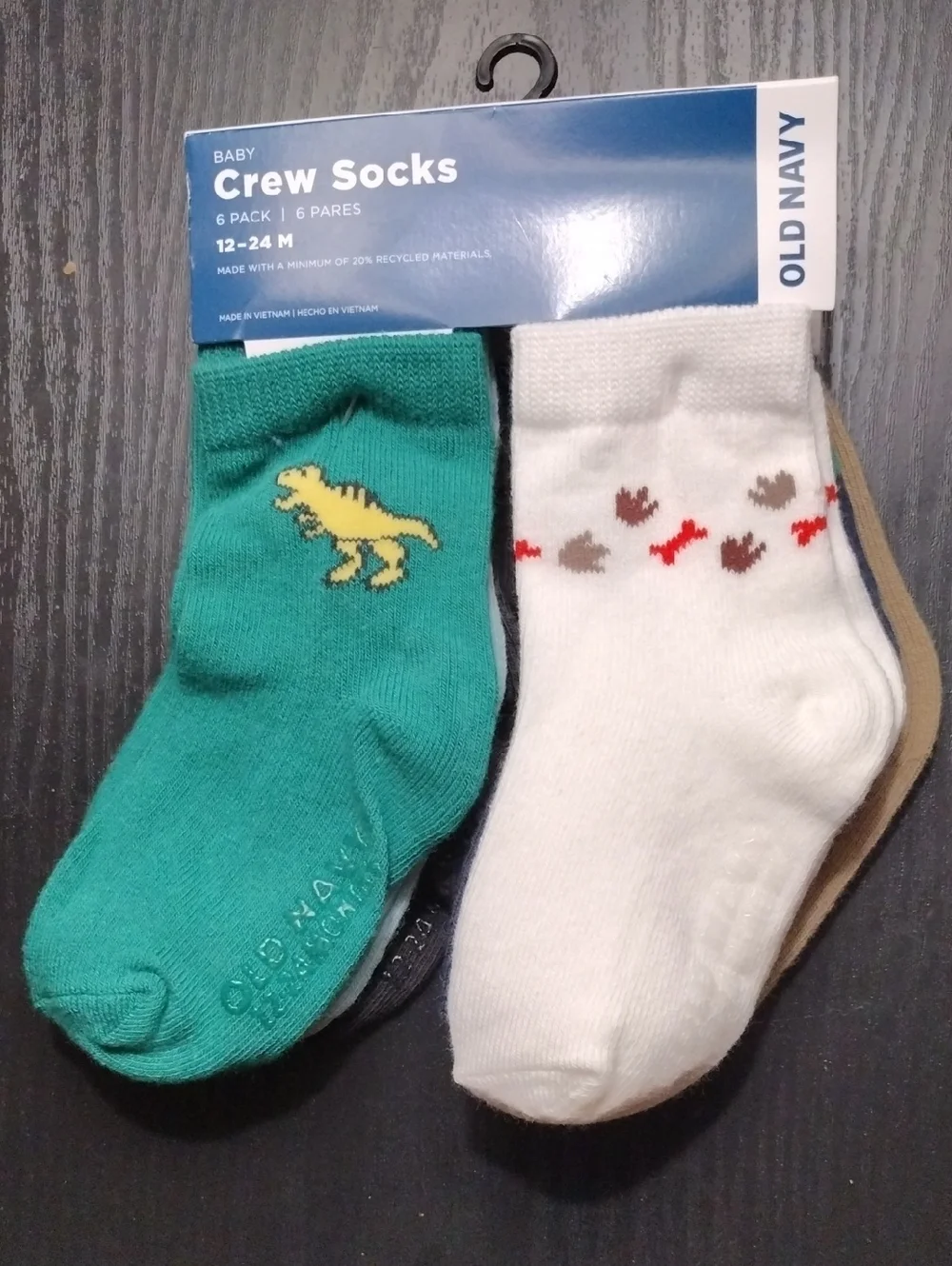 Old Navy Baby Crew Socks - Teal, White & Yellow Dino Set